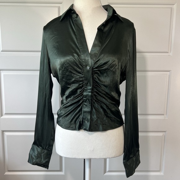 Zara Tops - Express Satin Ruched‎ Button-Up Blouse